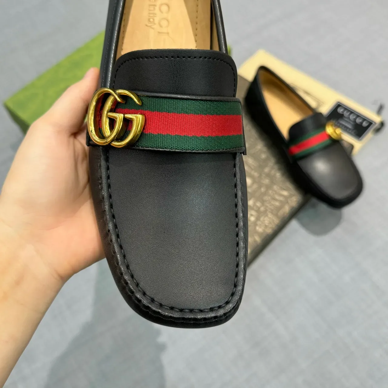 Gucci Horsebit 1955 Black Leather Web Stripe Loafers 4