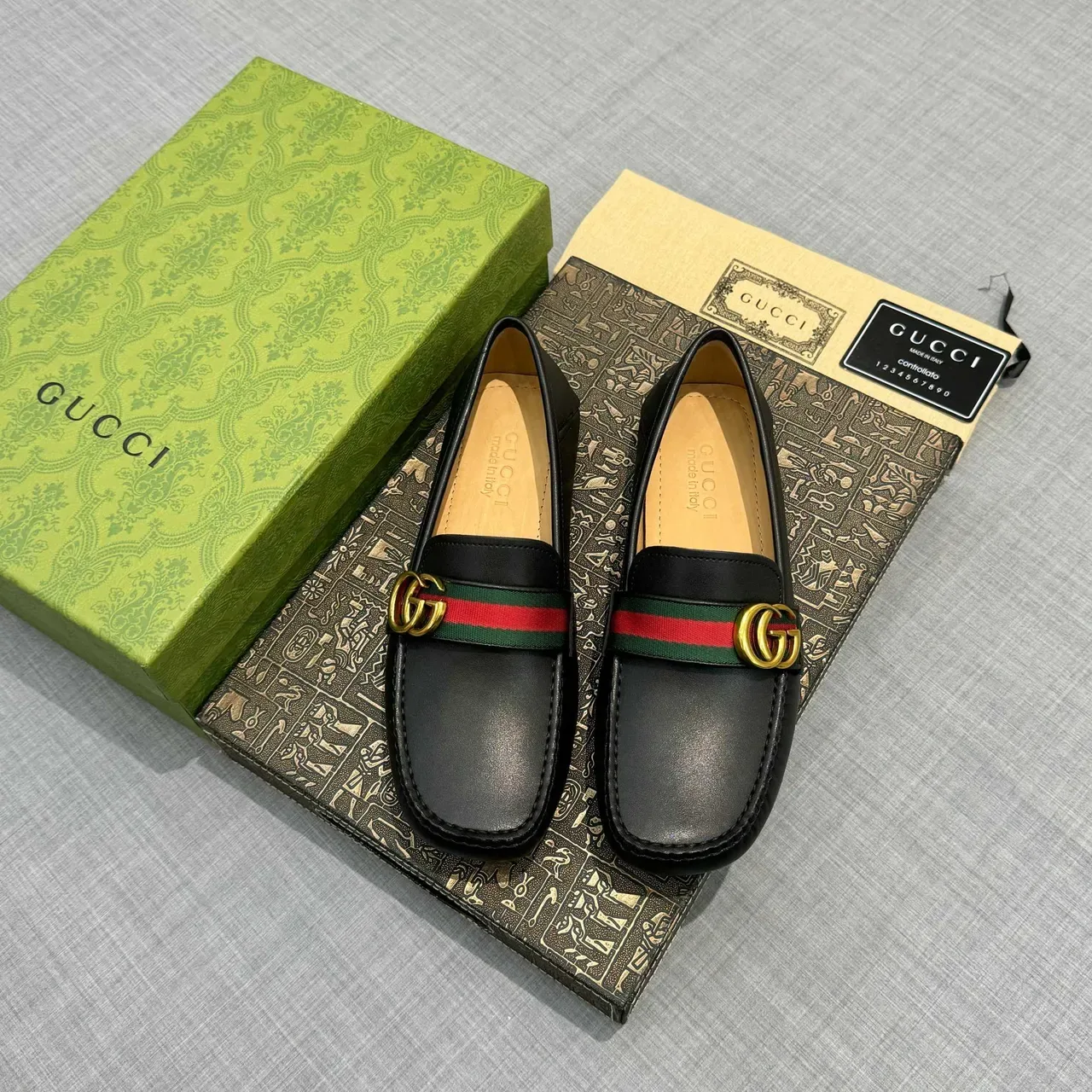 Gucci Horsebit 1955 Black Leather Web Stripe Loafers 6