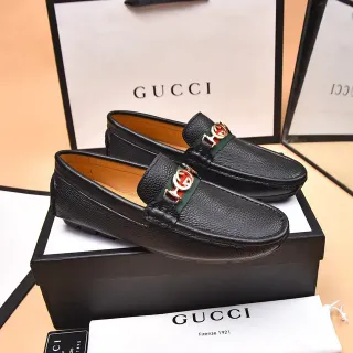 Gucci Horsebit 1955 Black Pebbled Leather Web Stripe Loafers