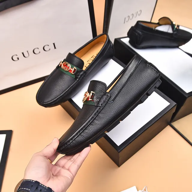 Gucci Horsebit 1955 Black Pebbled Leather Web Stripe Loafers 4