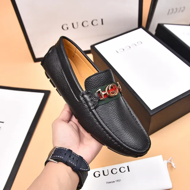 Gucci Horsebit 1955 Black Pebbled Leather Web Stripe Loafers 5