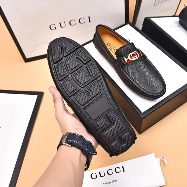 Gucci Horsebit 1955 Black Pebbled Leather Web Stripe Loafers 7
