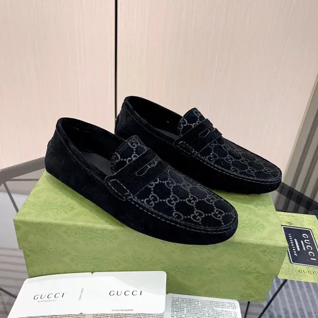 Gucci Horsebit 1955 Moccasins Daim Noir GG Monogram 9