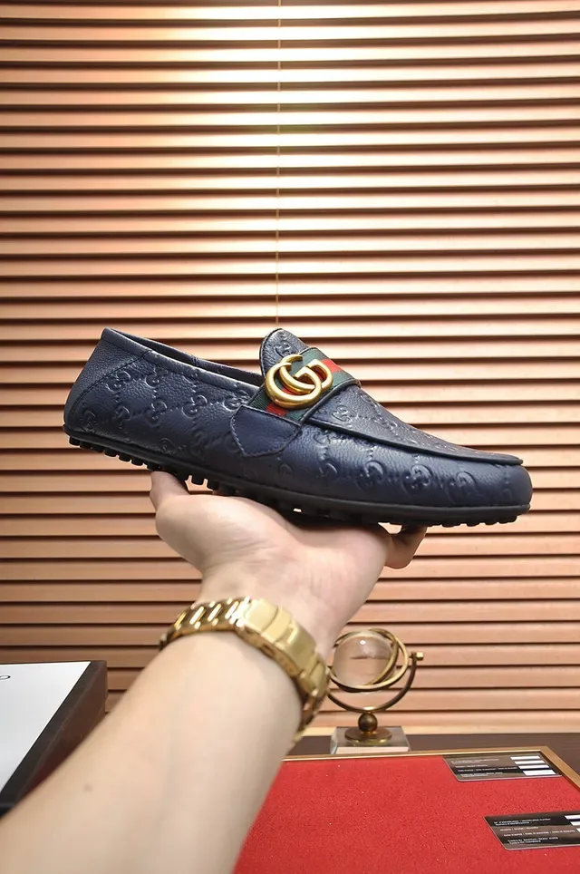Gucci Horsebit 1955 Blue Embossed GG Loafers 6