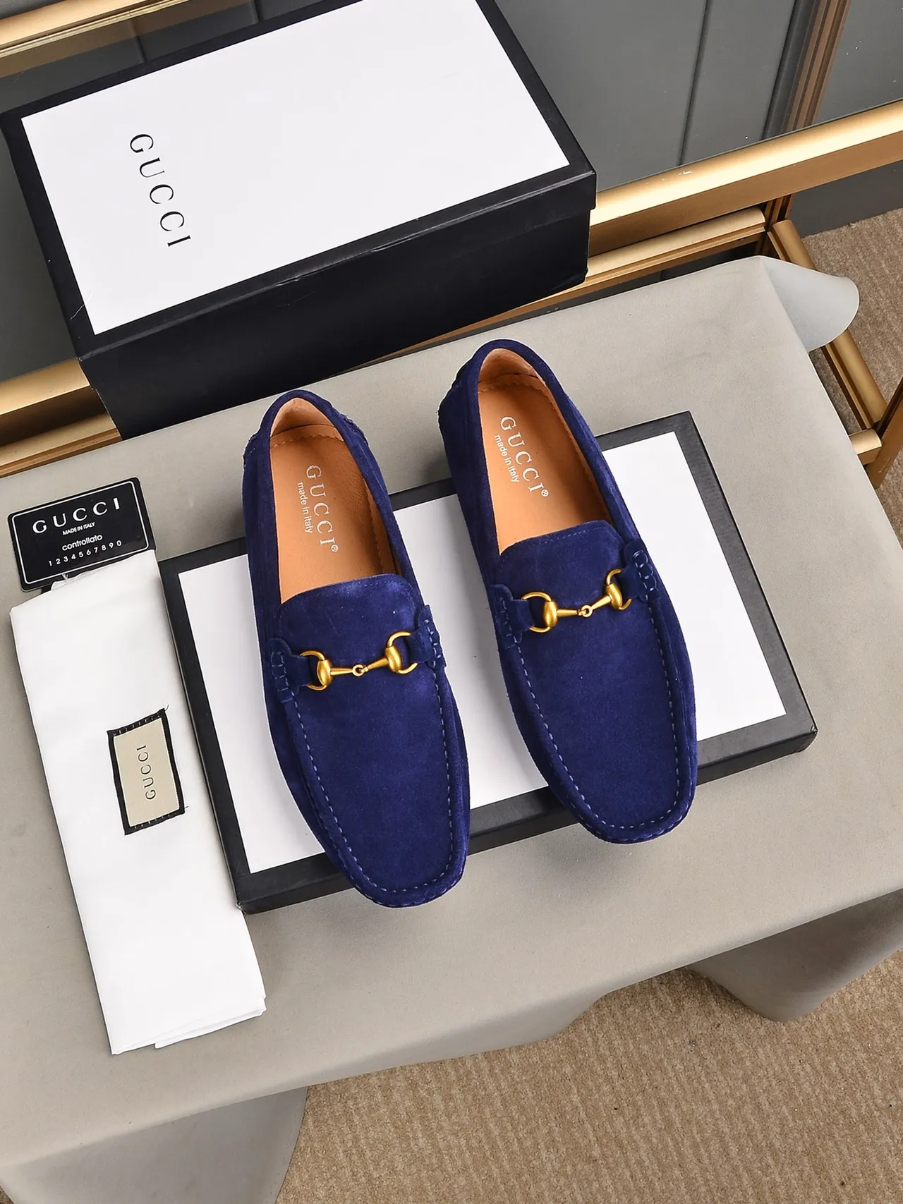 Gucci Horsebit 1955 Blue Suede Loafers 2