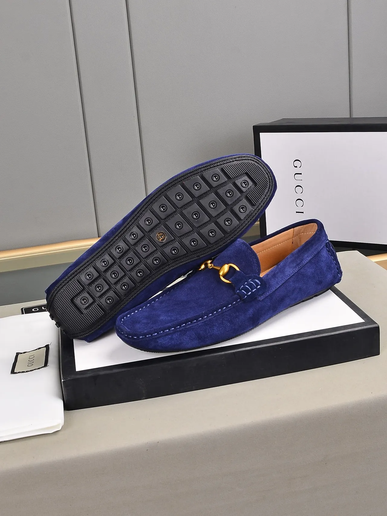 Gucci Horsebit 1955 Blue Suede Loafers 4