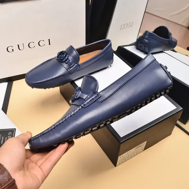 Gucci Horsebit 1955 Navy Leather Loafers 7