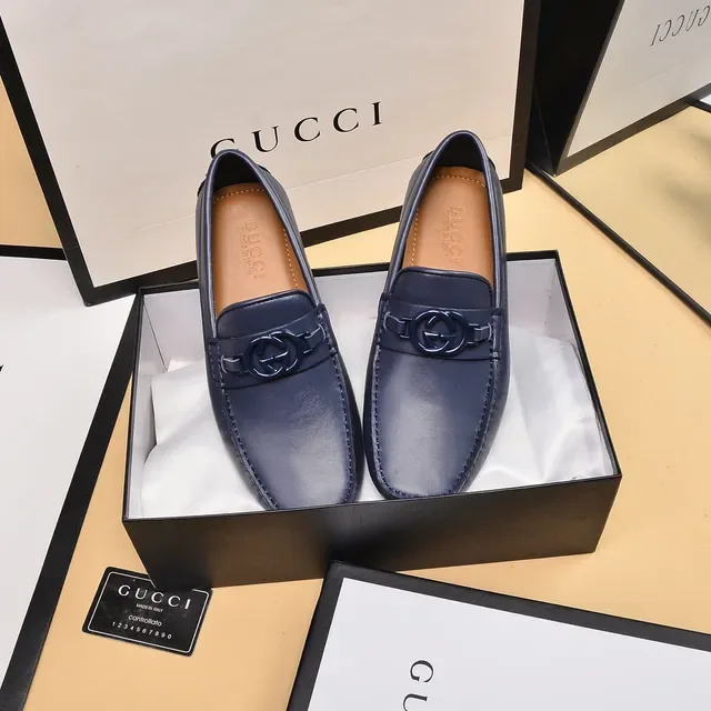 Gucci Horsebit 1955 Navy Leather Loafers 8