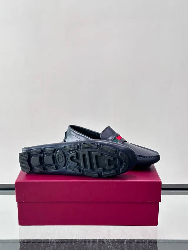 Gucci Horsebit 1955 Navy Leather Web Stripe Loafers 2