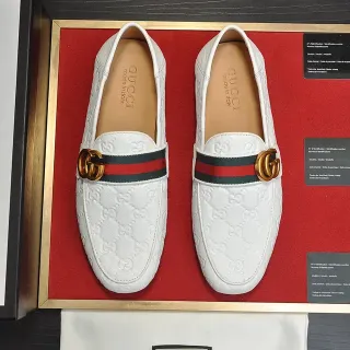 Gucci Horsebit 1955 白色皮革 Web Stripe 乐福鞋
