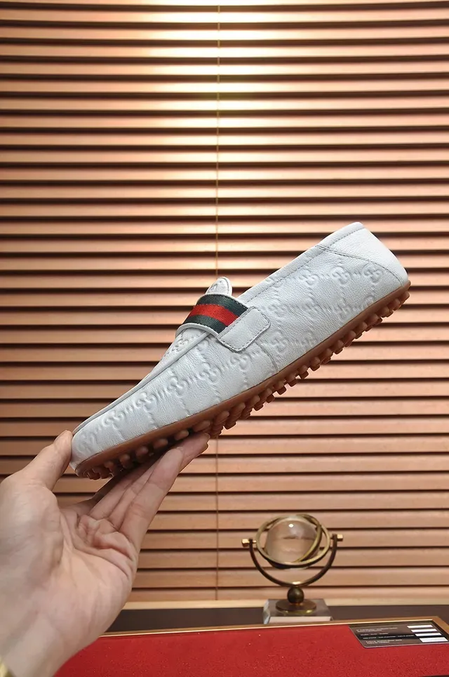 Gucci Horsebit 1955 White Leather Web Stripe Loafers 6