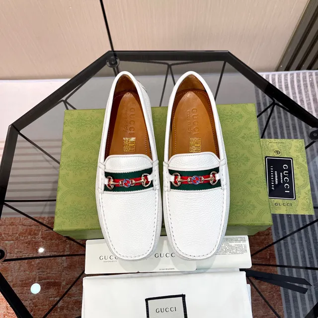Gucci Horsebit 1955 White Pebbled Leather Loafers 8
