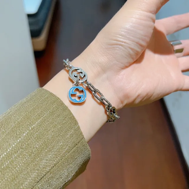 Gucci Interlocking G Blue Enamel Bracelet 7
