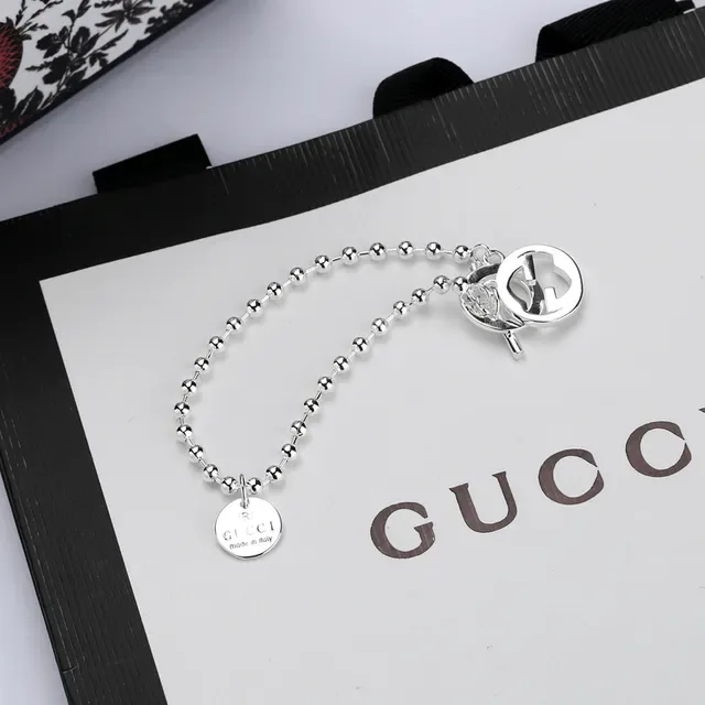 Gucci Interlocking G Silver Ball-Chain Toggle Clasp Bracelet 5