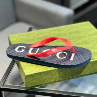 Gucci Logo-Print Navy and Red Flip-Flop Slippers