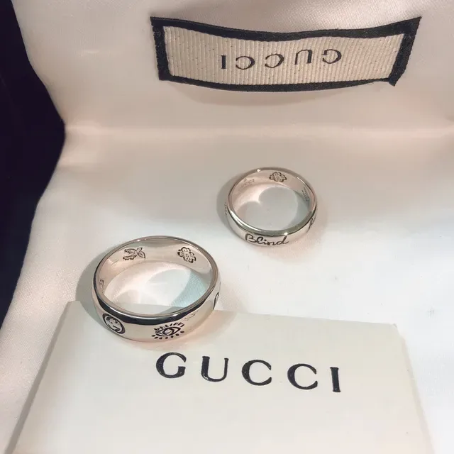 Gucci Love Ring Anillo Pulido Tono Plata Grabado Script Motivo Floral 4
