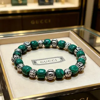 Gucci Malachite y Plateado GG Pulsera de Cuentas