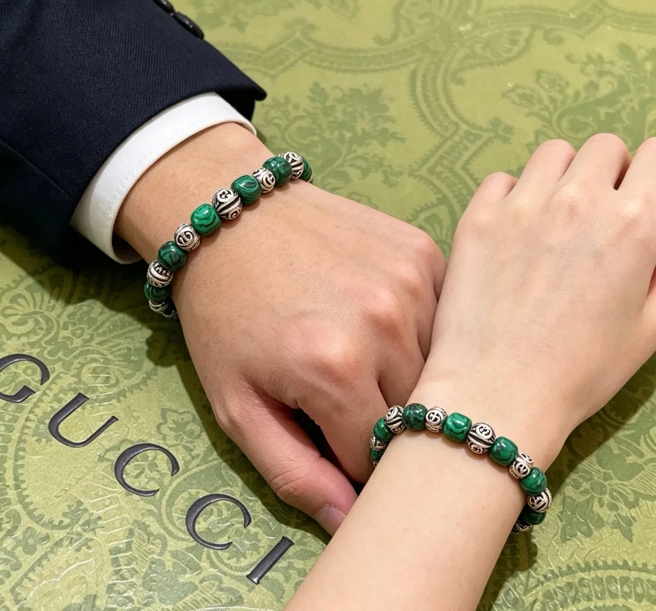 Gucci Malachite and Silver-Tone GG Bead Bracelet 3