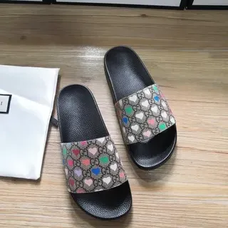 Gucci Marmont 心形穆勒鞋 黑色多色 GG Supreme Canvas Strap Print 拖鞋