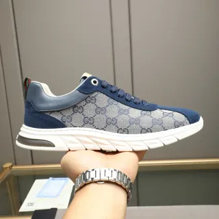 Gucci Navy Gray GG Monogram Mesh Suede Overlays 生活方式运动鞋