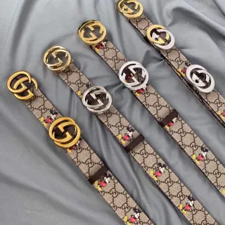 Gucci Ophidia বেইজ বাদামি GG মনোগ্রাম ক্যানভাস ডিজনি মিকি মাউস প্রিন্ট চামড়ার বেল্ট