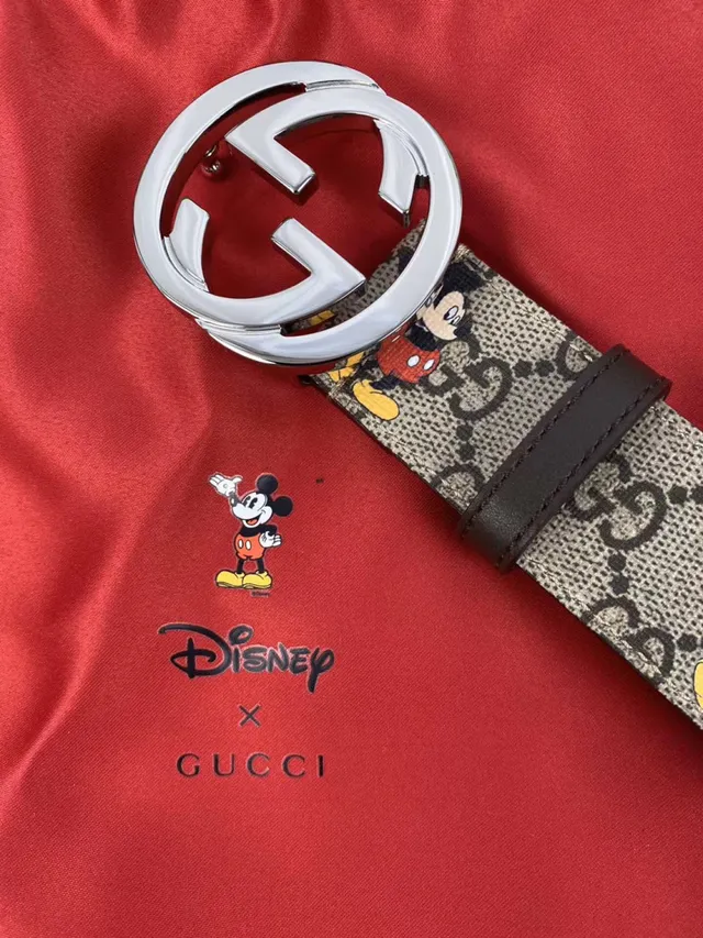 Gucci Ophodia بيج بني GG مونوغرام كانفاس طباعة ديزني ميكي ماوس حزام جلدي 3
