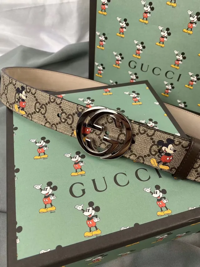 Gucci Ophodia بيج بني GG مونوغرام كانفاس طباعة ديزني ميكي ماوس حزام جلدي 5