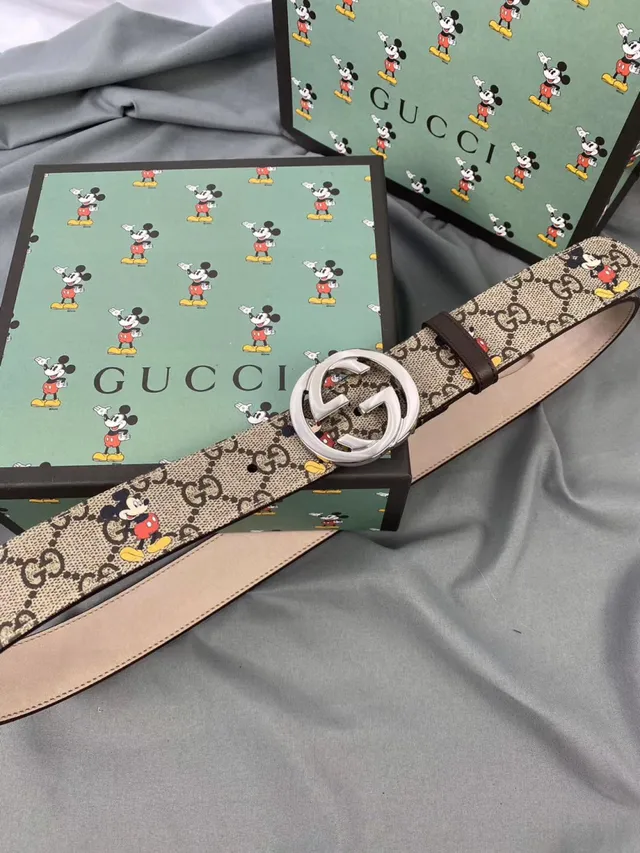 Gucci Ophodia بيج بني GG مونوغرام كانفاس طباعة ديزني ميكي ماوس حزام جلدي 7