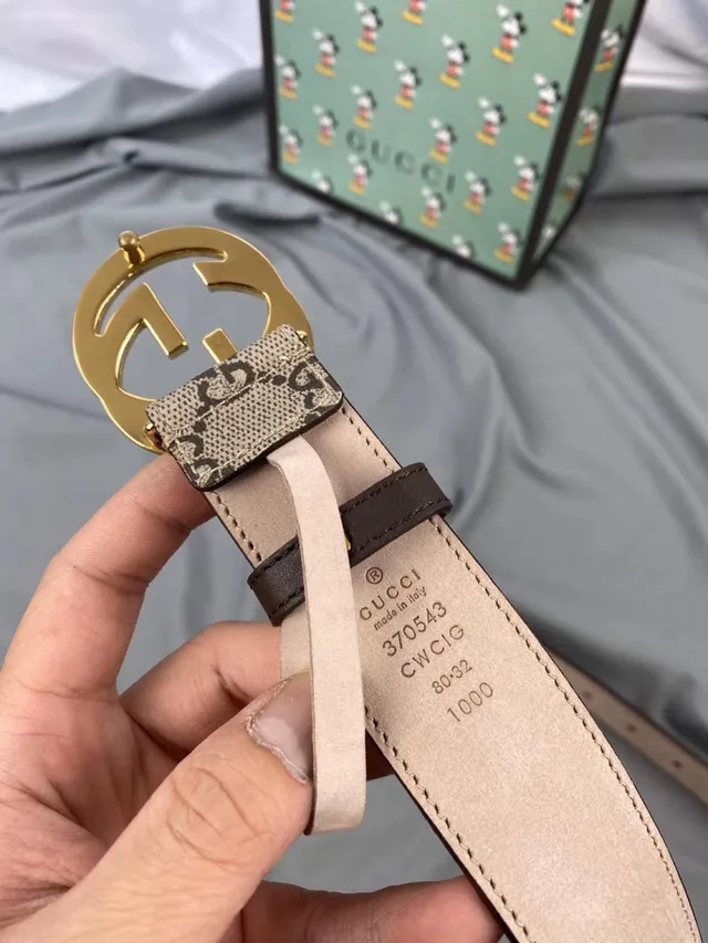 Gucci Ophodia بيج بني GG مونوغرام كانفاس طباعة ديزني ميكي ماوس حزام جلدي 8