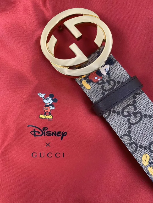 Gucci Ophodia بيج بني GG مونوغرام كانفاس طباعة ديزني ميكي ماوس حزام جلدي 9