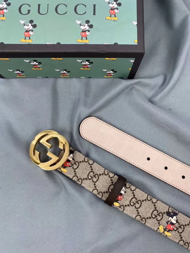 Gucci Ophodia بيج بني GG مونوغرام كانفاس طباعة ديزني ميكي ماوس حزام جلدي 10
