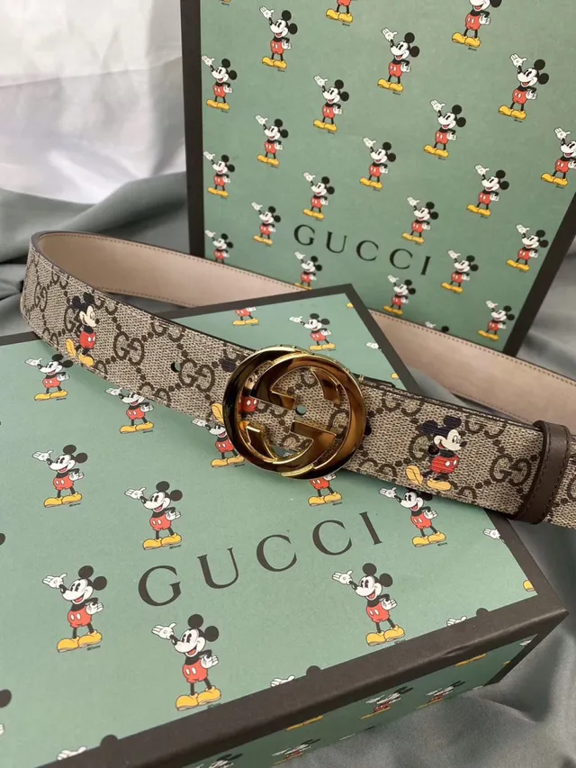 Gucci Ophodia بيج بني GG مونوغرام كانفاس طباعة ديزني ميكي ماوس حزام جلدي 11