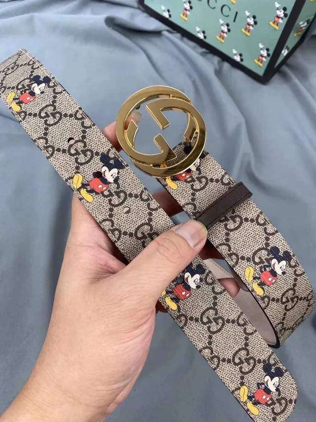Gucci Ophodia بيج بني GG مونوغرام كانفاس طباعة ديزني ميكي ماوس حزام جلدي 12