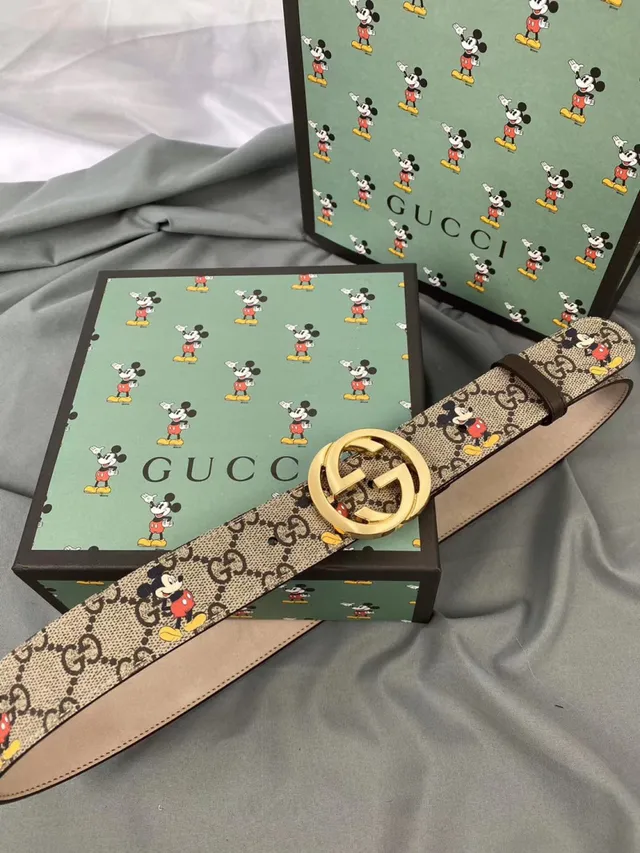 Gucci Ophodia بيج بني GG مونوغرام كانفاس طباعة ديزني ميكي ماوس حزام جلدي 13