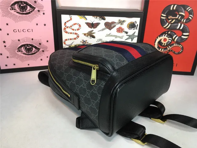 Gucci Ophidia বেইজ লাল GG Monogram Canvas Web Stripe Center Mini Backpack 4