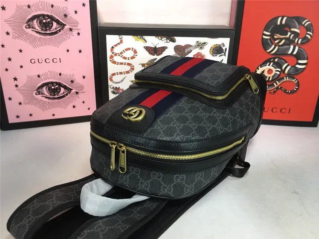 Gucci Ophidia বেইজ লাল GG Monogram Canvas Web Stripe Center Mini Backpack 5