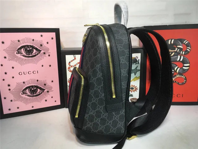 Gucci Ophidia বেইজ লাল GG Monogram Canvas Web Stripe Center Mini Backpack 7