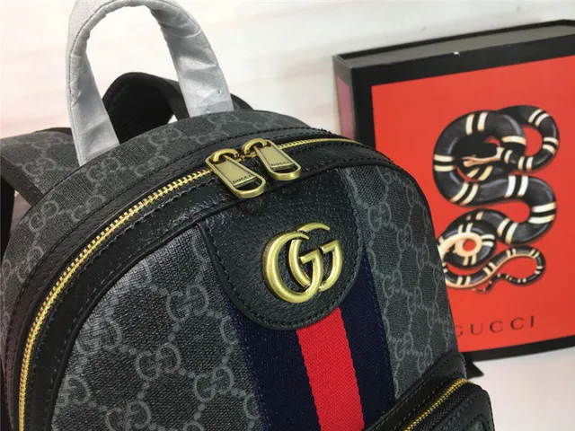 Gucci Ophidia বেইজ লাল GG Monogram Canvas Web Stripe Center Mini Backpack 8