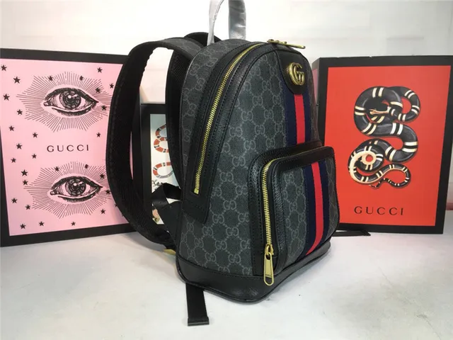 Gucci Ophidia বেইজ লাল GG Monogram Canvas Web Stripe Center Mini Backpack 9