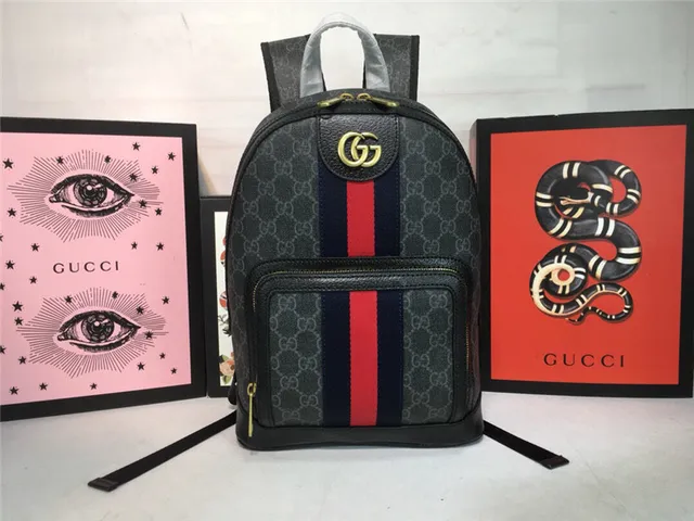 Gucci Ophidia বেইজ লাল GG Monogram Canvas Web Stripe Center Mini Backpack 10