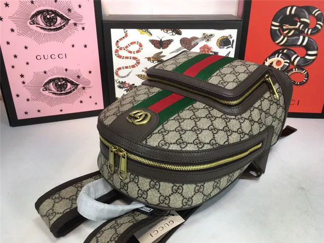 Gucci Ophidia বেইজ লাল GG Monogram Canvas Web Stripe Center Mini Backpack 15