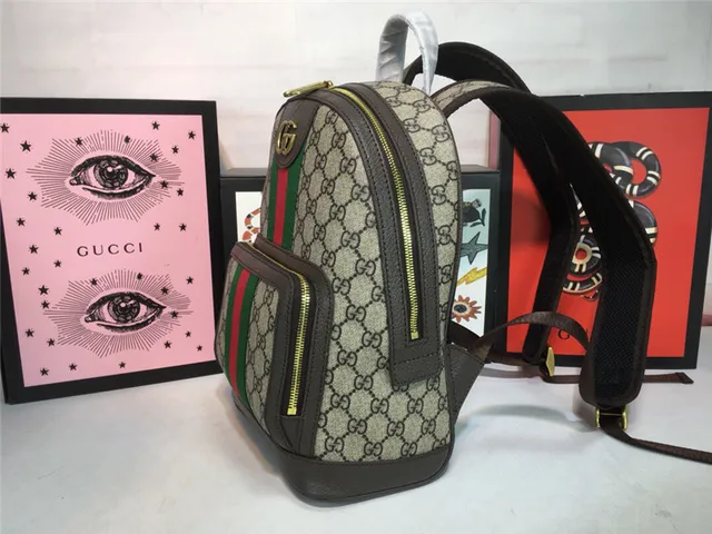 Gucci Ophidia বেইজ লাল GG Monogram Canvas Web Stripe Center Mini Backpack 17