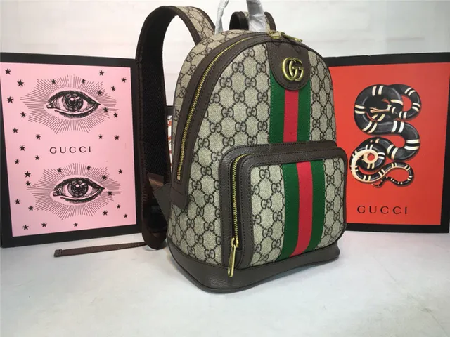 Gucci Ophidia বেইজ লাল GG Monogram Canvas Web Stripe Center Mini Backpack 18