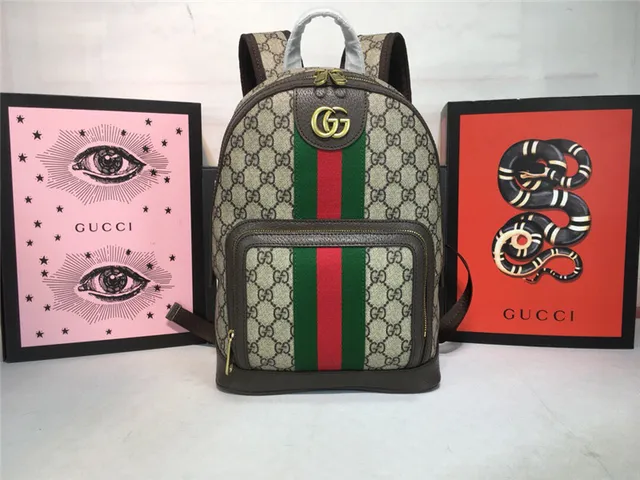 Gucci Ophidia বেইজ লাল GG Monogram Canvas Web Stripe Center Mini Backpack 19