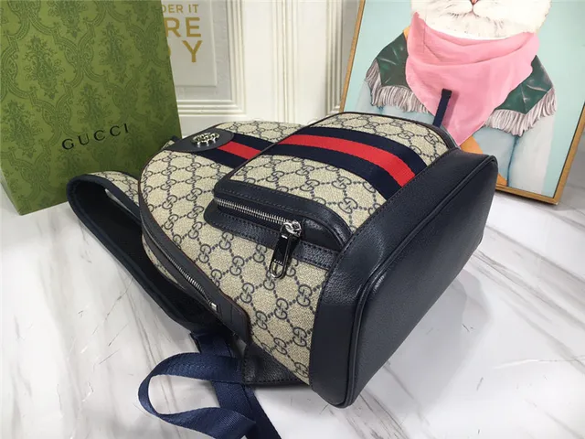 Gucci Ophidia বেইজ লাল GG Monogram Canvas Web Stripe Center Mini Backpack 23