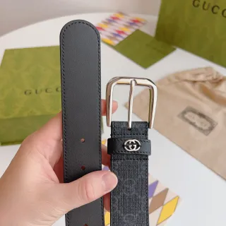 Gucci Ophidia 黑色银色 Interlocking G Plaque GG Monogram 涂层帆布皮带