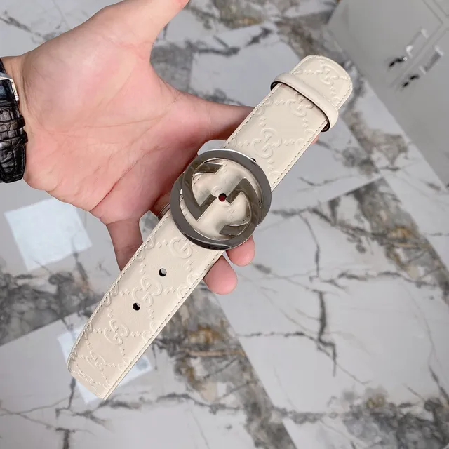 Gucci Ophidia Embossed GG Monogram Off-White Leather Belt 2