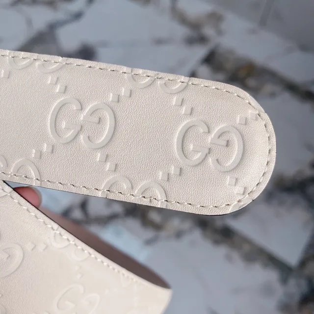Gucci Ophidia Embossed GG Monogram Off-White Leather Belt 5