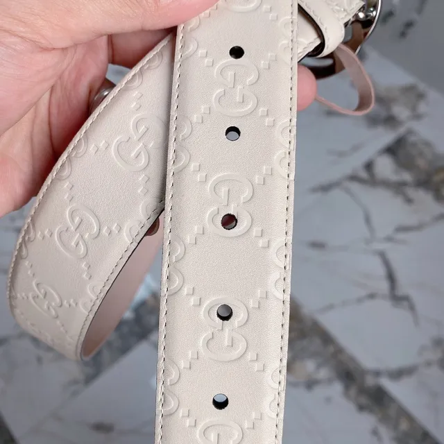 Gucci Ophidia Embossed GG Monogram Off-White Leather Belt 6