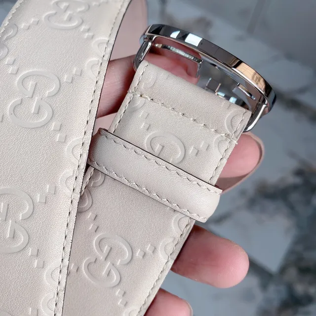 Gucci Ophidia Embossed GG Monogram Off-White Leather Belt 9